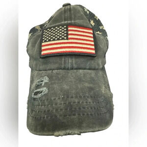 CC Exclusives Denim Strapback Cap Women One Size US Flag Broken-in Ripped